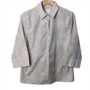Chico's beige cream brown animal print button down